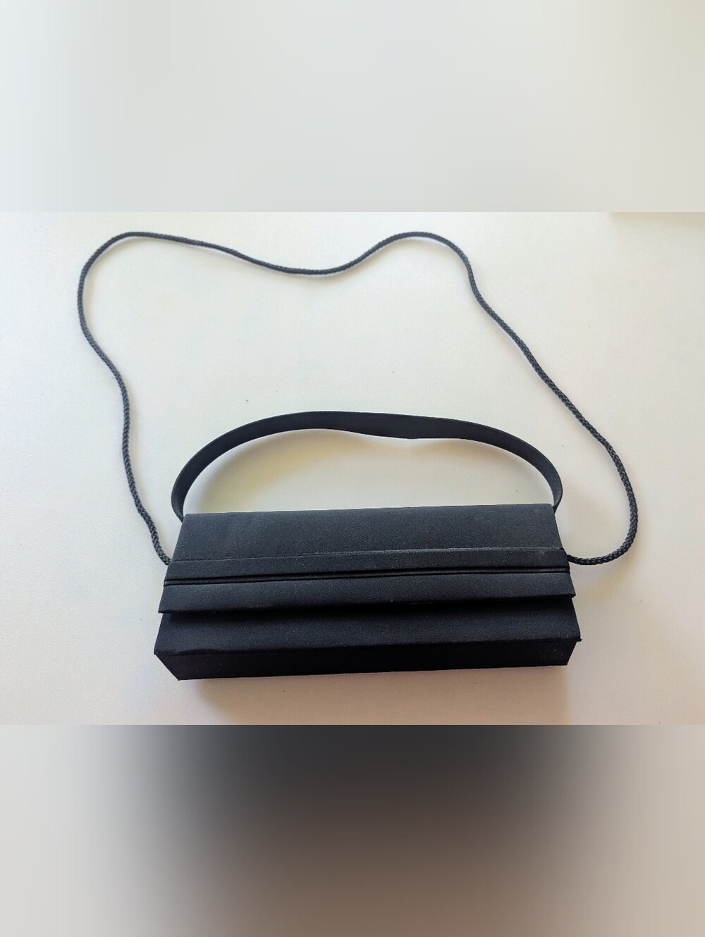 Vintage Y&S Solid Black Clutch Bag with Handle And Rope Strap 10" x 4" x 2"
